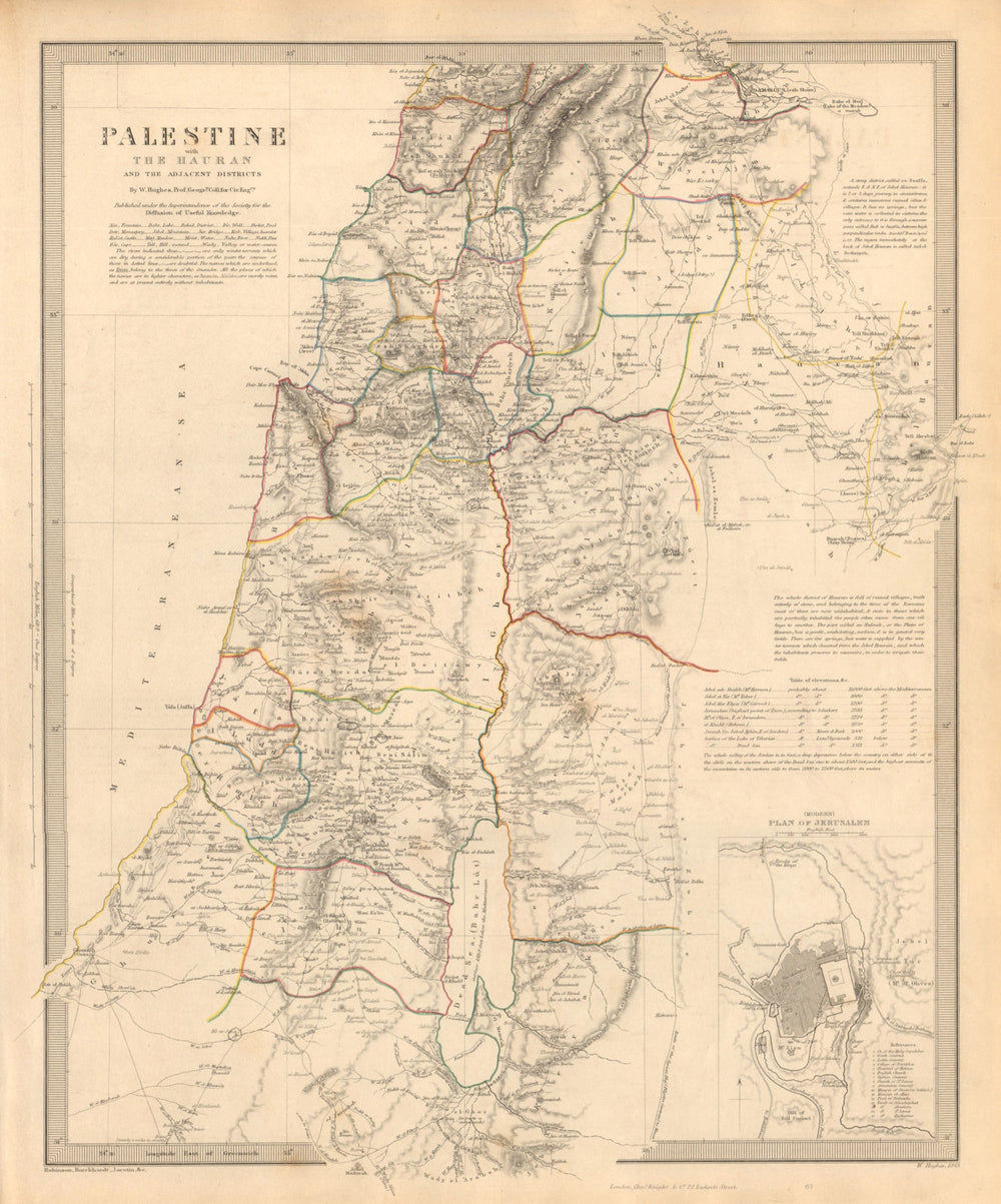 PALESTINE with the Hauran. Israel Jordan Syria Lebanon. Jerusalem. SDUK 1846 map