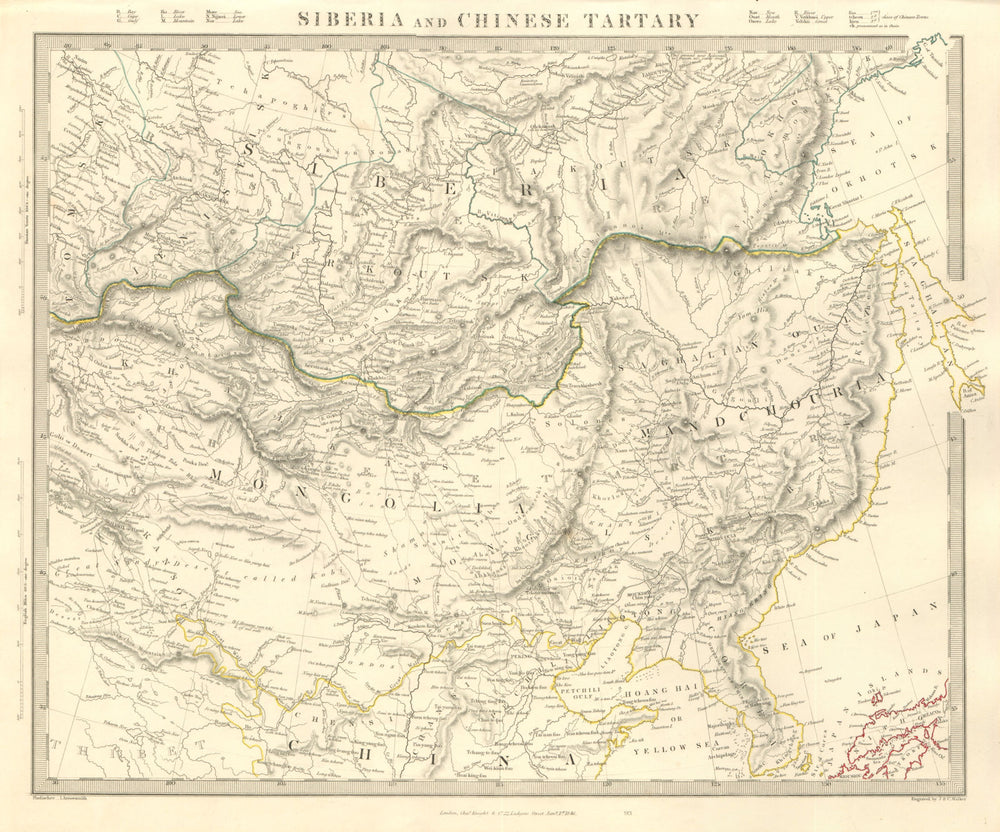 SIBERIA & CHINESE TARTARY Manchuria Mongolia Korea China Silk road SDUK 1846 map