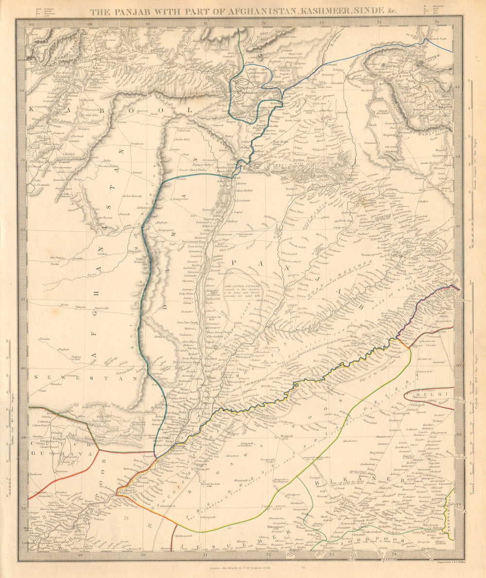 THE PANJAB. Pakistan. Punjab, Afghanistan, Kashmir, and Sinde. SDUK 1846 map