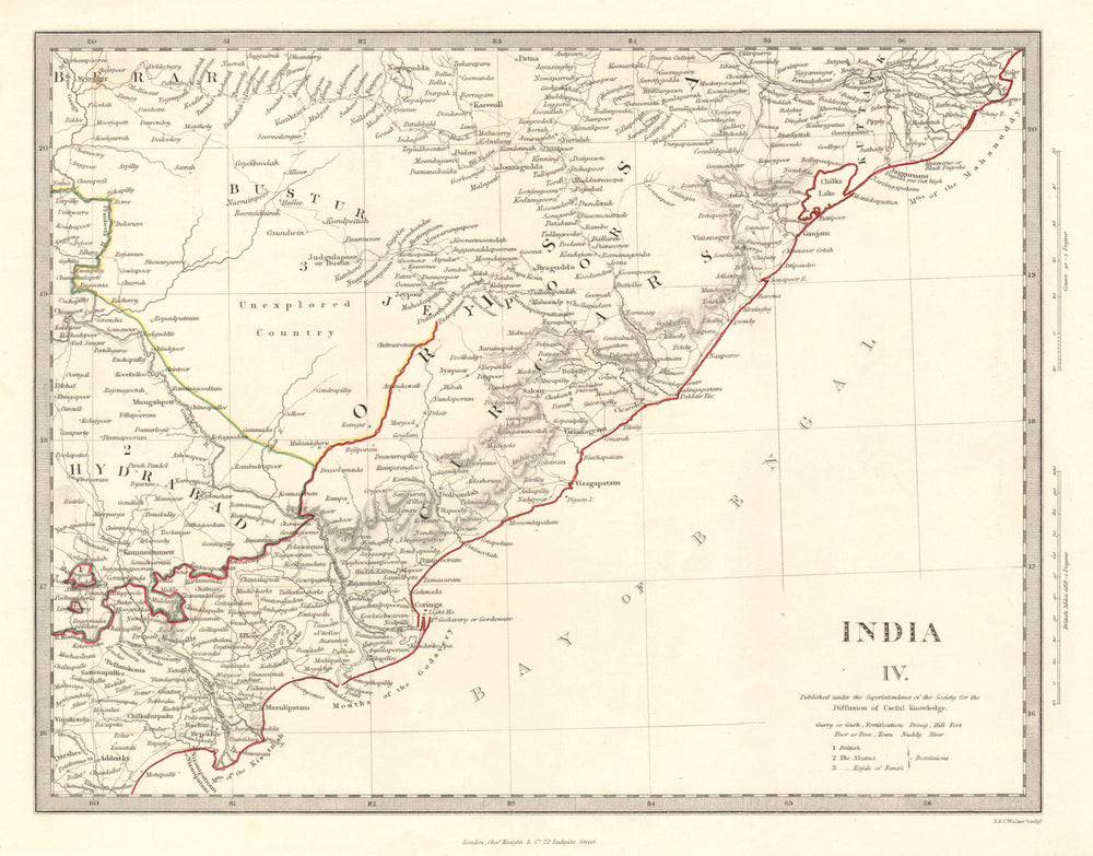 INDIA IV. Cicars Mouths of the Godavery Berar Hyderabad Orissa. SDUK 1846 map