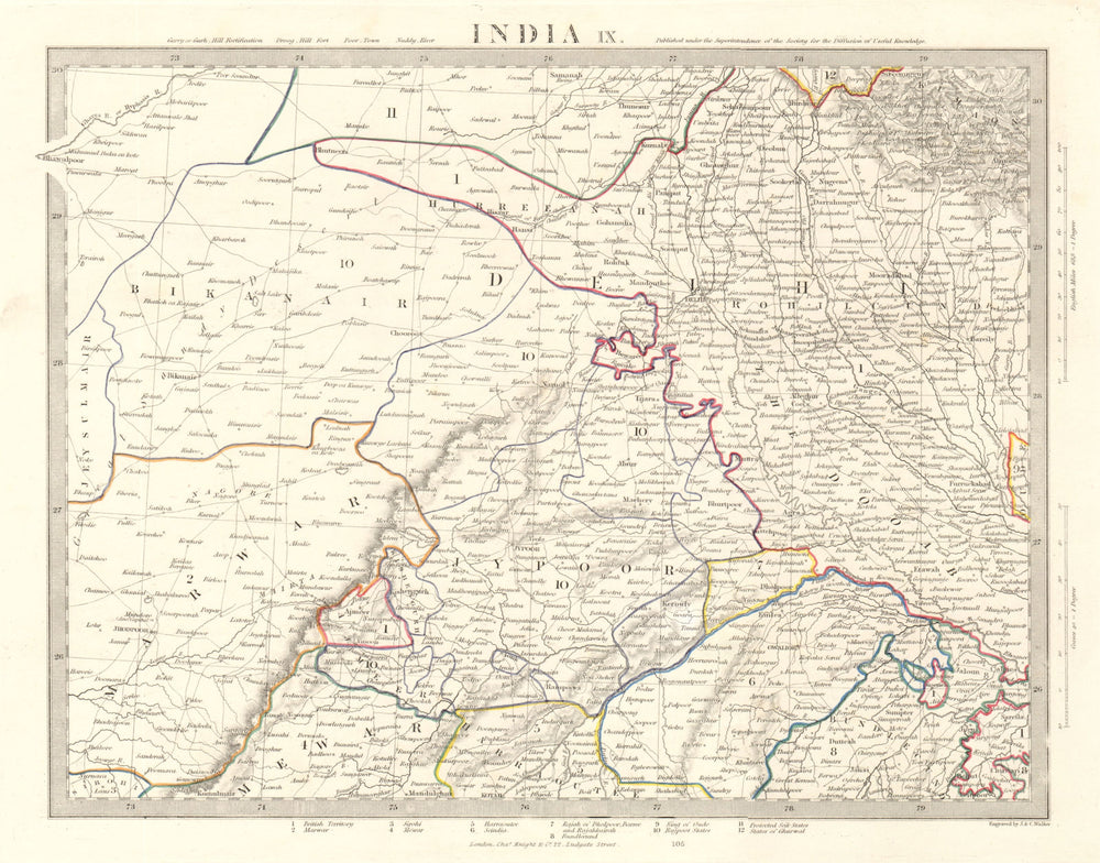 INDIA IX. RAJASTHAN Delhi Jaipur Marwar Bikaner Mewar Bundelkhand. SDUK 1846 map