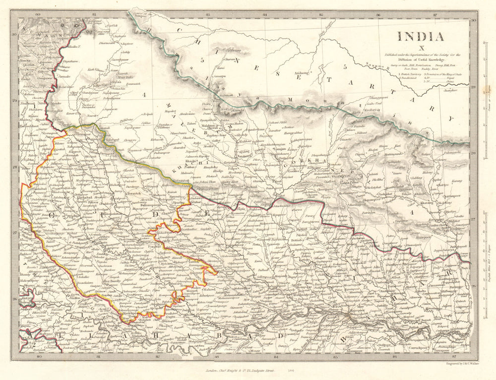 INDIA X. NEPAL & NORTHERN INDIA. Oude to Allahabad. Awadh Gorkha. SDUK 1846 map