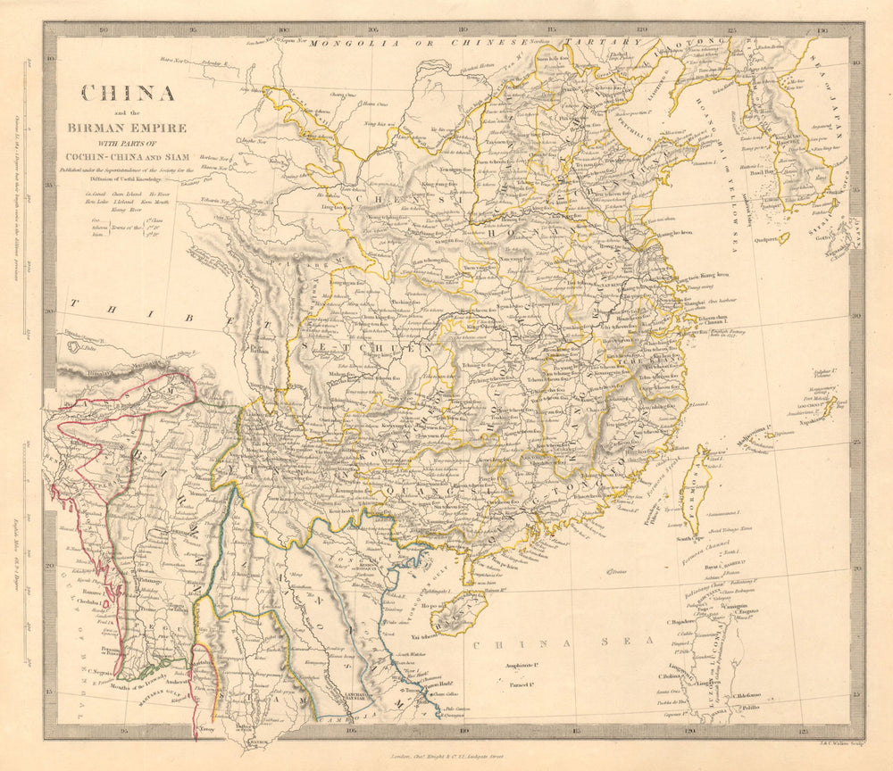 CHINA & BIRMAN EMPIRE. Burma Cochinchina Siam Thailand Korea. SDUK 1846 map