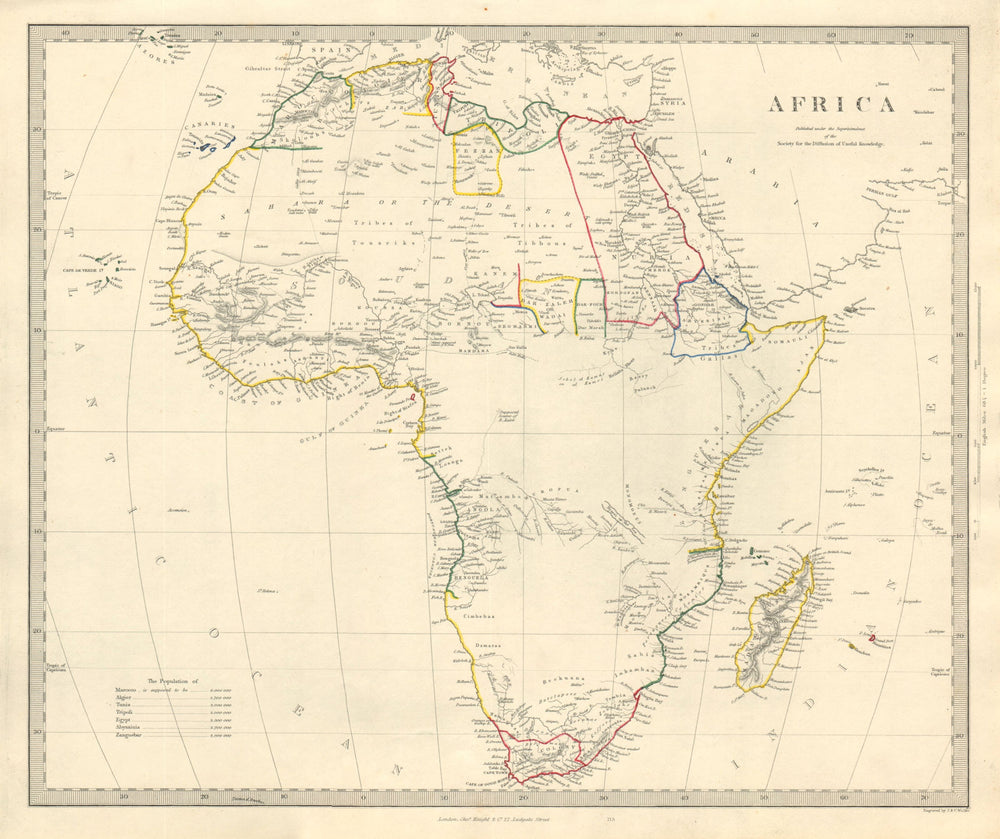 AFRICA. Map pre-dating much exploration. Mountains of Kong. SDUK 1846 old