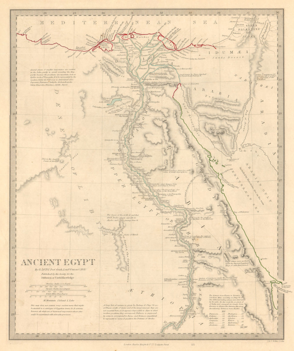 ANCIENT EGYPT. Nile Valley ancient names & sites. Original colour. SDUK 1846 map