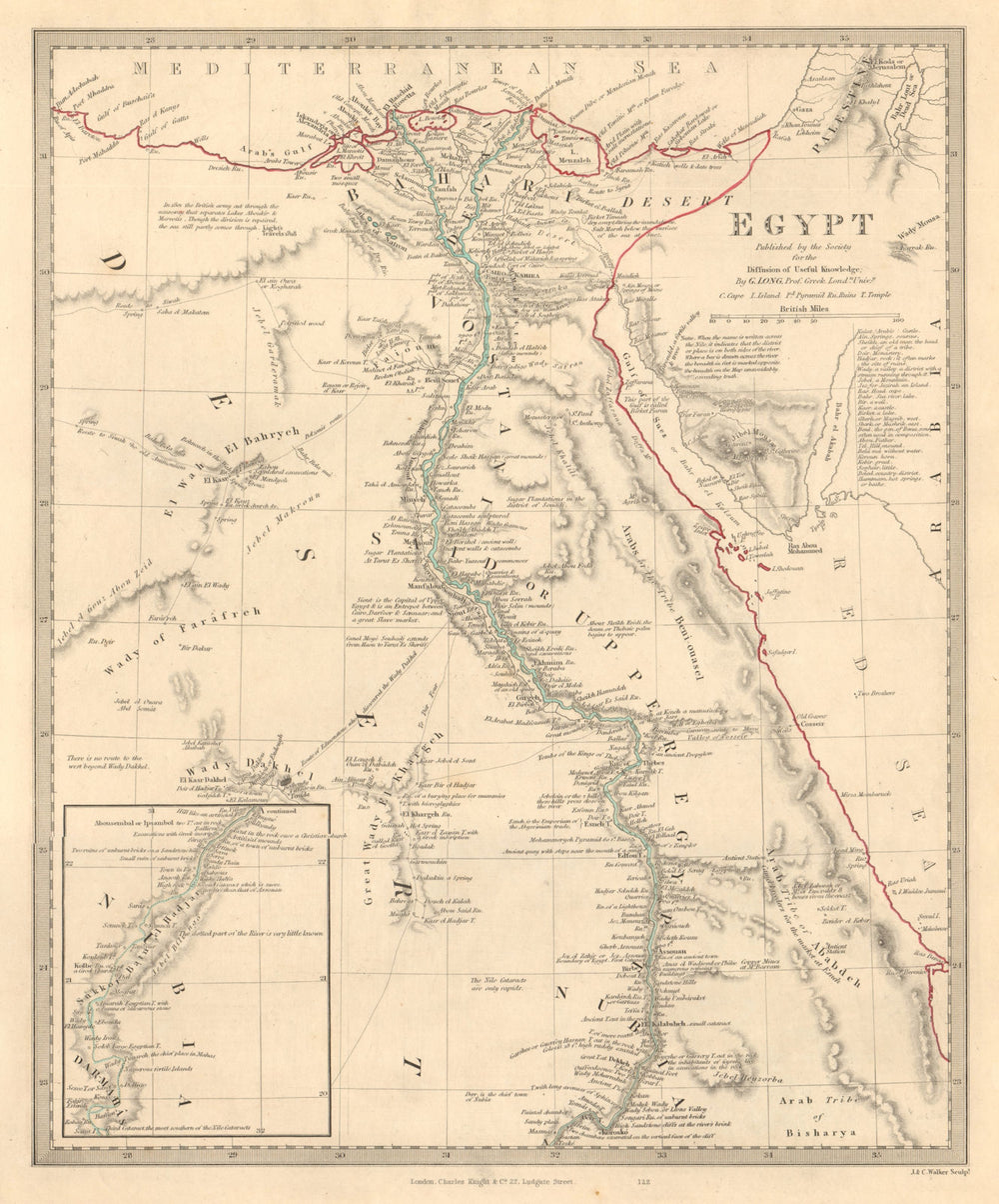 EGYPT. Nile valley. Ancient sites. Original outline colour. SDUK 1846 old map