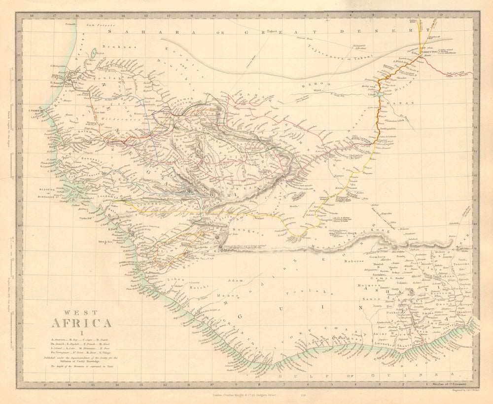 WEST AFRICA I Explorers' routes Senegal Ashanti Ivory Gold Coast. SDUK 1846 map