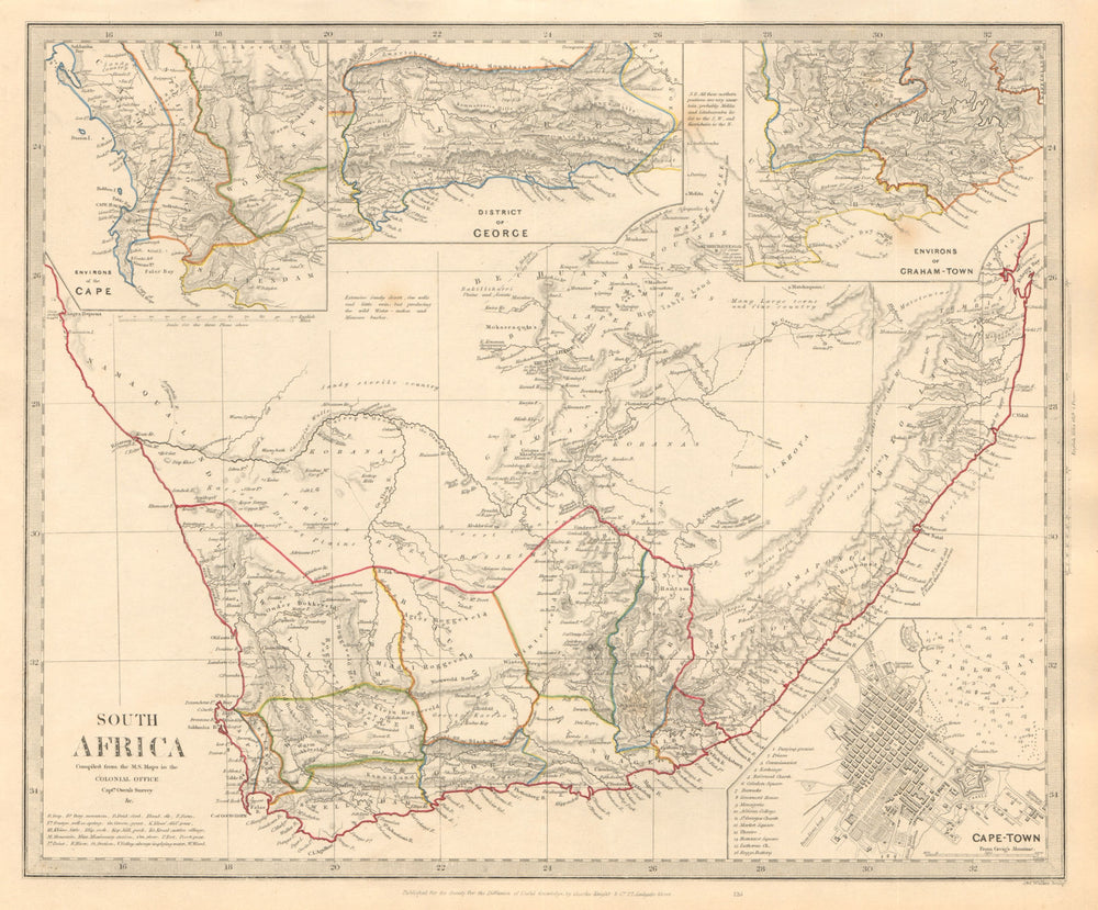 SOUTH AFRICA. Cape Town plan. Graham Town. District of George. SDUK 1846 map