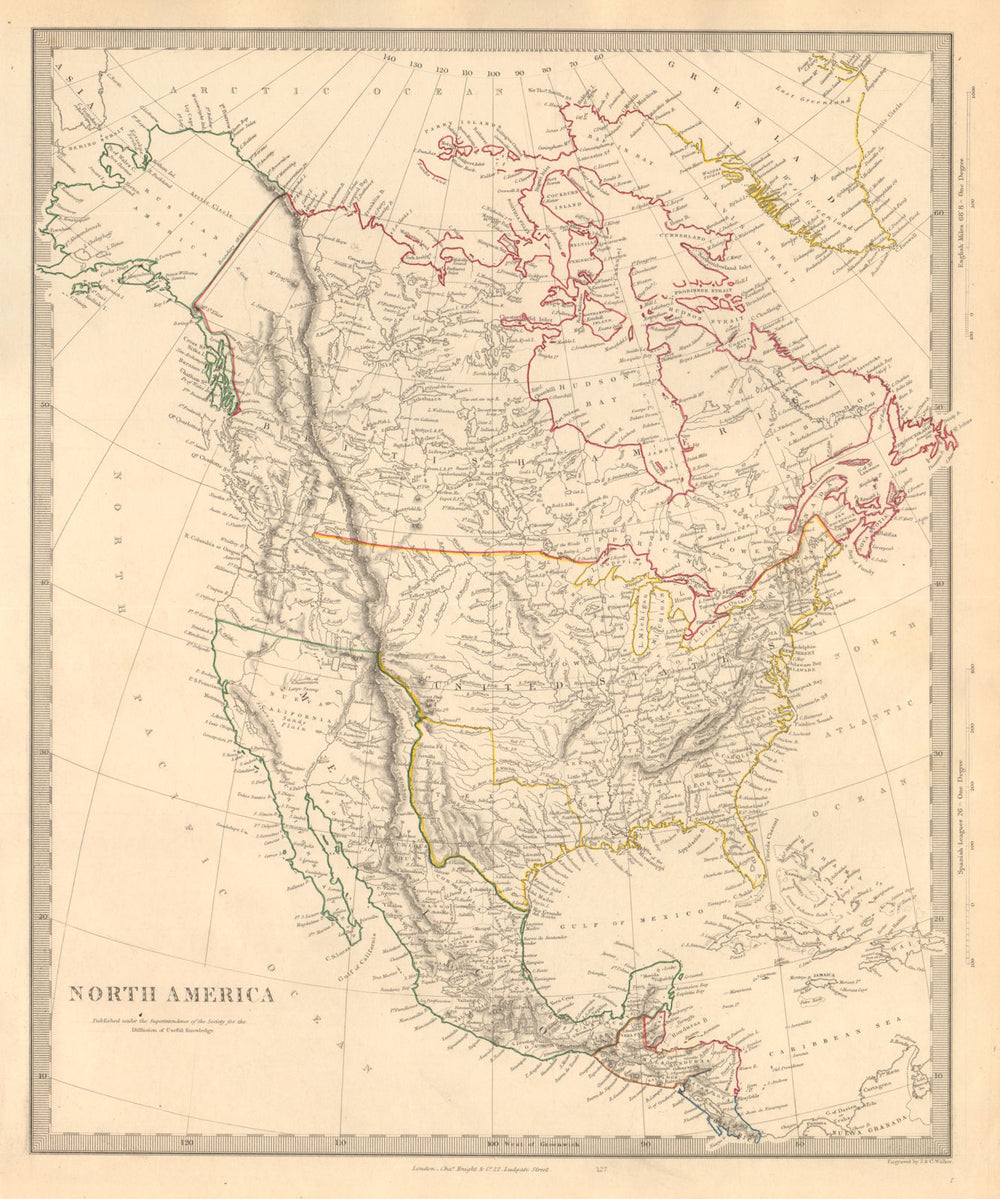 NORTH AMERICA. Texas Republic. Mexican California. Russian America SDUK 1846 map