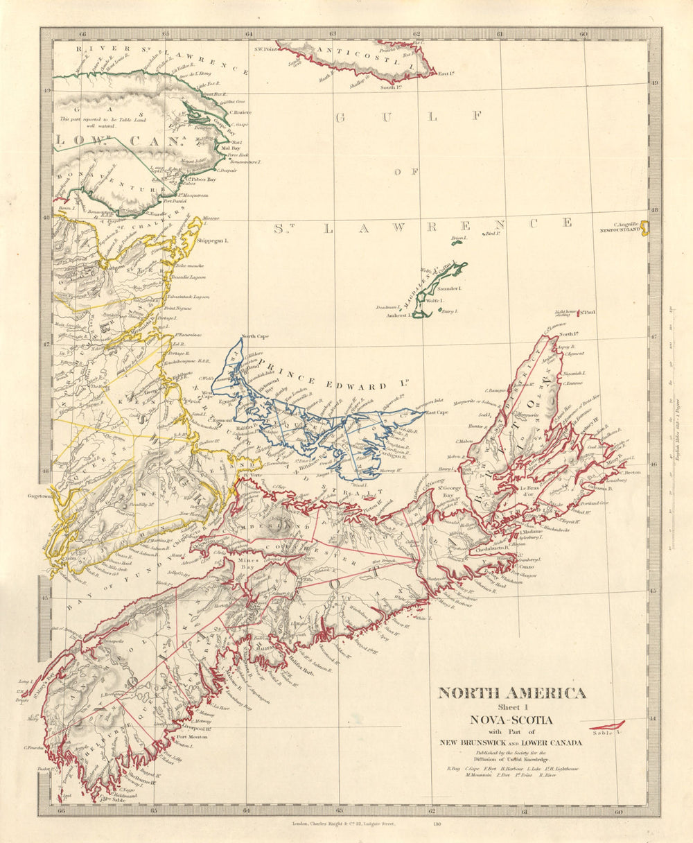 NOVA SCOTIA & New Brunswick Quebec Prince Edward's Island. Canada. SDUK 1846 map