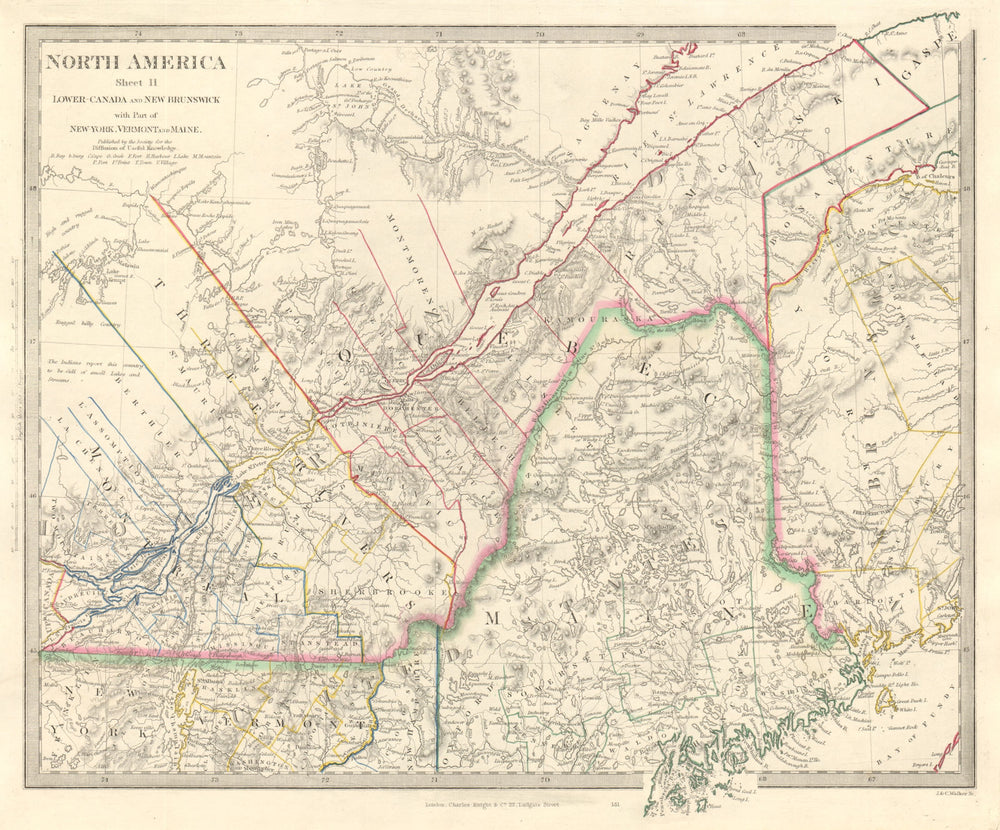 QUEBEC. Québec Canada Montreal Three Rivers Maine New Brunswick. SDUK 1846 map