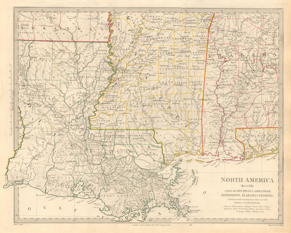 US GULF COAST. Louisiana Mississippi Alabama Florida panhandle. SDUK 1846 map