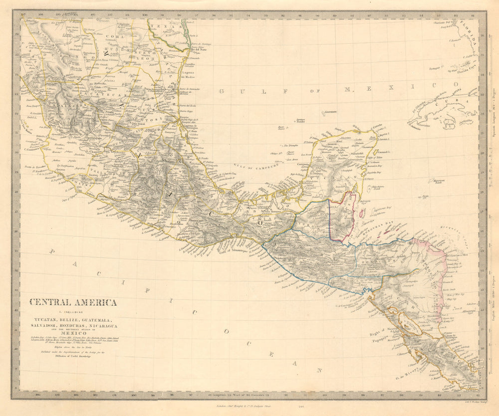 SOUTHERN MEXICO & CENTRAL AMERICA. Yucatan Belize Mosquito Coast. SDUK 1846 map