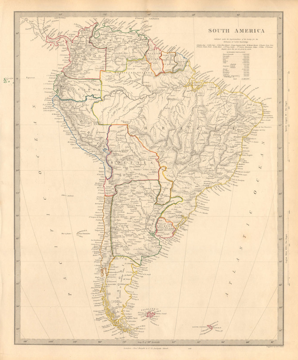 SOUTH AMERICA. Brazil Peru Bolivia w/Litoral Patagonia La Plata. SDUK 1846 map