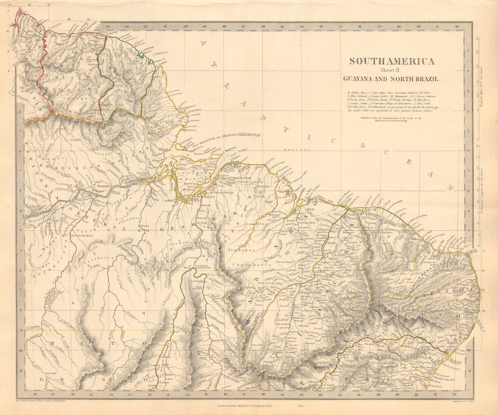 AMAZONIA. Showing Indian tribes. Guyana Surinam Brazil. Recife. SDUK 1846 map