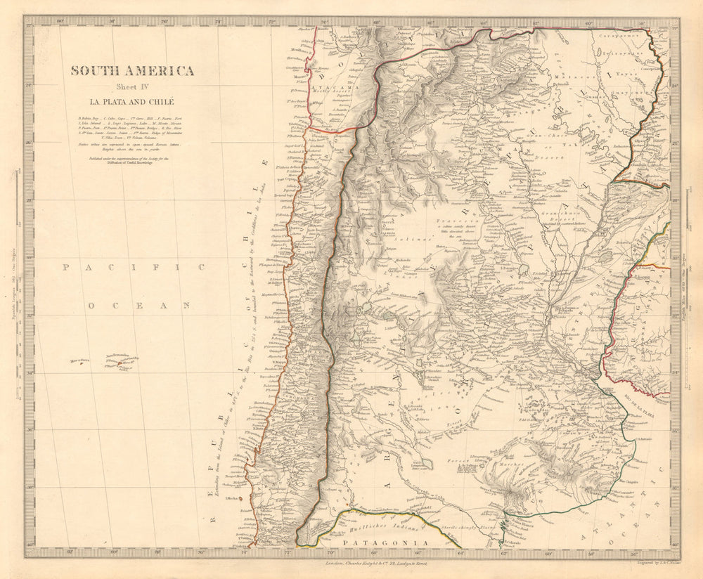 SOUTH AMERICA. La Plata & Chilé. Chile Argentina Uruguay Bolivia. SDUK 1846 map