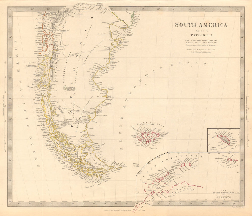 PATAGONIA. Argentina Chile Tierra del Fuego Falklands S Georgia. SDUK 1846 map
