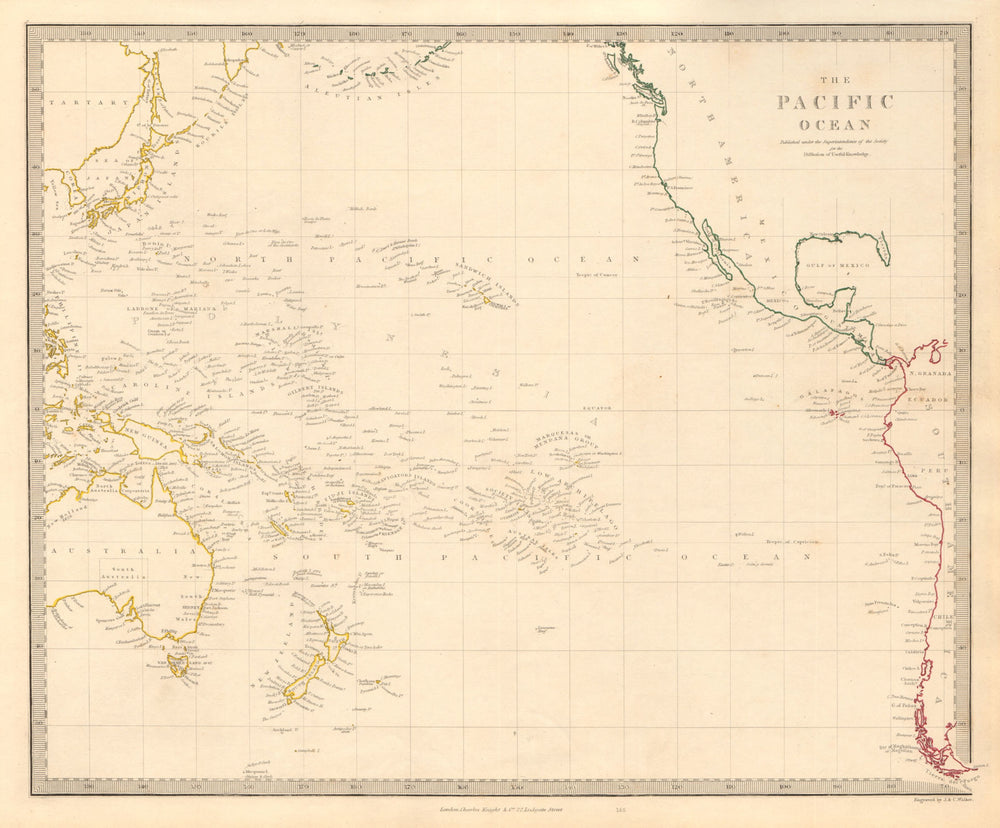 PACIFIC OCEAN. Australasia Polynesia Oceania Sandwich Islands. SDUK 1846 map