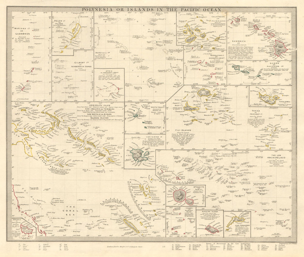 PACIFIC ISLANDS. Polynesia Hawaii Samoa Fiji Tonga Tahiti Cook. SDUK 1846 map
