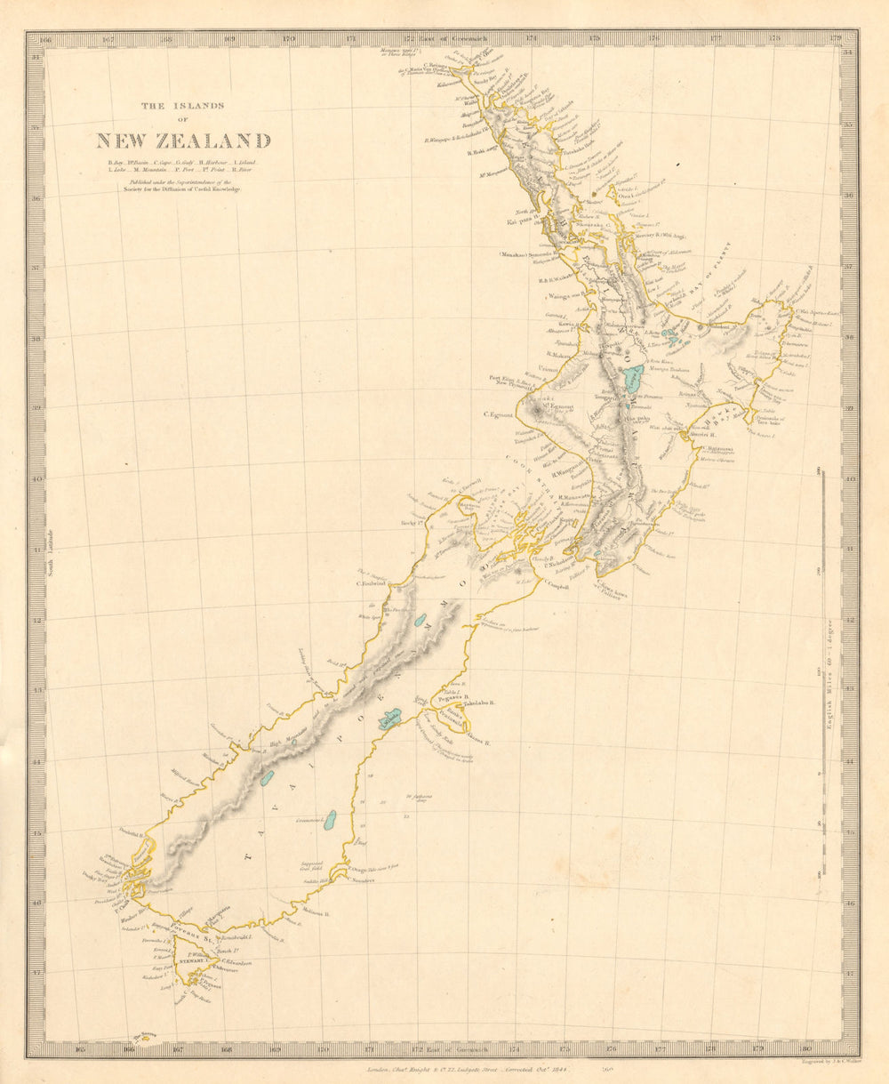 The Islands of NEW ZEALAND. Tavai Poenammoo Eaheinomauwe. SDUK 1846 old map