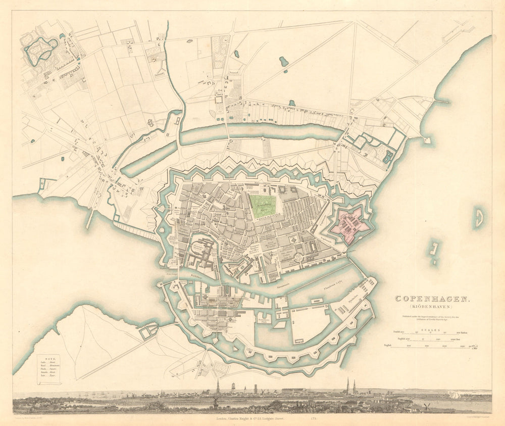 COPENHAGEN KIOBENHAVEN KOBENHAVEN KØBENHAVN. Town city map plan. SDUK 1847