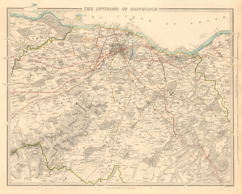 EDINBURGH & ENVIRONS. Leith Linlithgow Peebles Haddington. SDUK 1847 old map