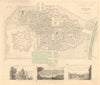 TURIN TORINO antique town city map plan & view. Superga. Royal Palace. SDUK 1847