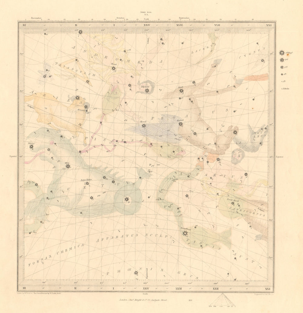 ASTRONOMY CELESTIAL. Star map. Star chart, I. Vernal Equinox. SDUK 1847