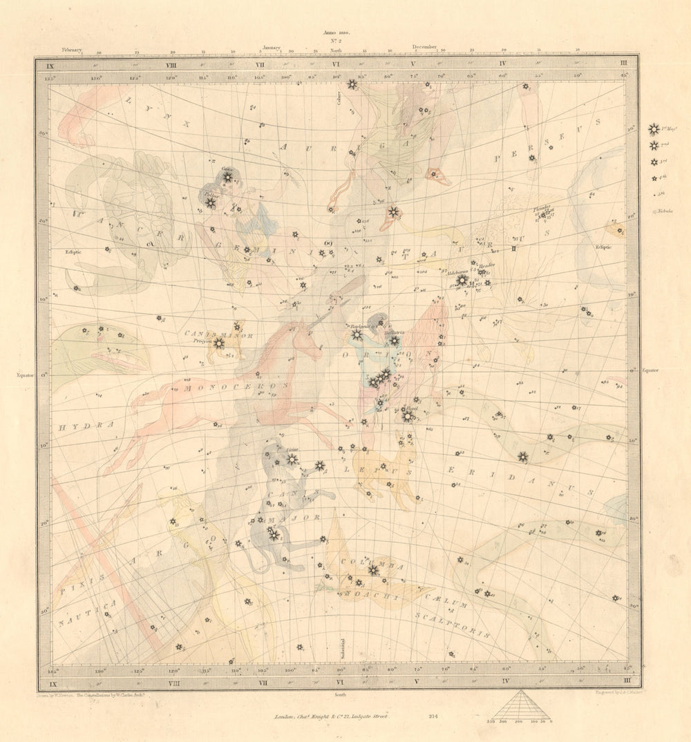 ASTRONOMY CELESTIAL. Star map. Star chart, II. Summer Solstice. SDUK 1847
