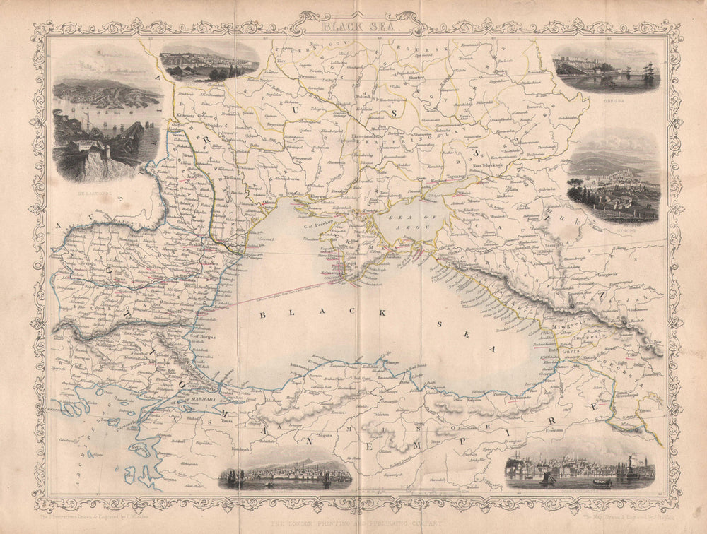 BLACK SEA.Showing Crimean War naval battles.Scandinavia Russia.TALLIS c1860 map