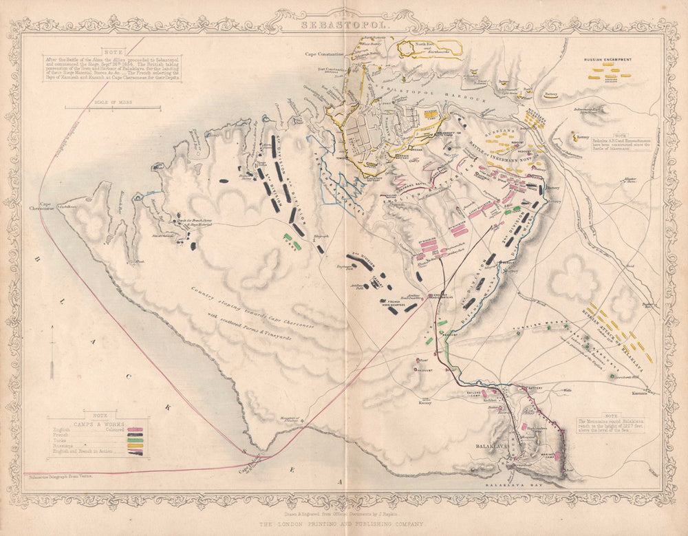 CRIMEAN WAR. Siege of Sevastopol. Plan. TALLIS / RAPKIN c1860 old antique map