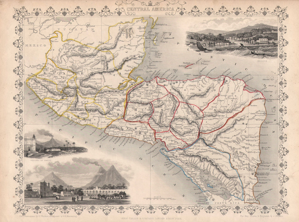 CENTRAL AMERICA. 'Mosquito Territory' Guatemala Belize. TALLIS/RAPKIN c1851 map