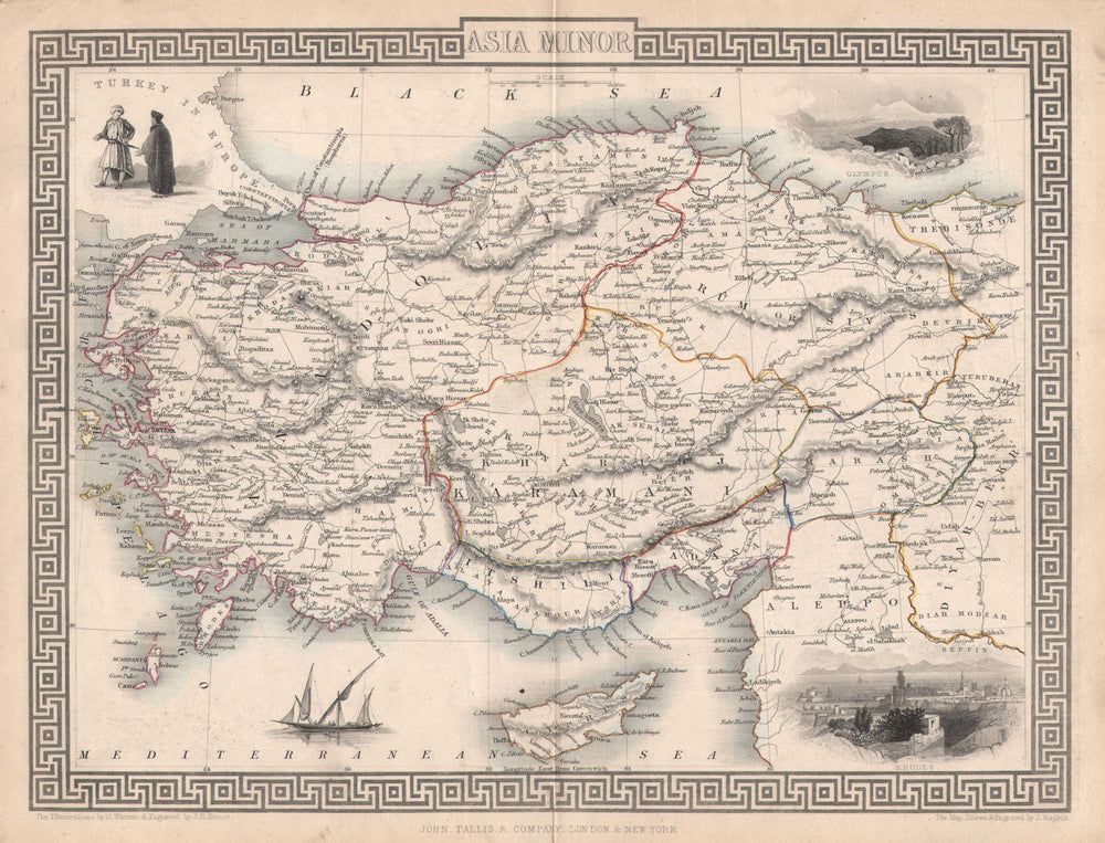 ASIA MINOR'. Turkey Cyprus Dodecanese. Rhodes view. TALLIS/RAPKIN c1851 map