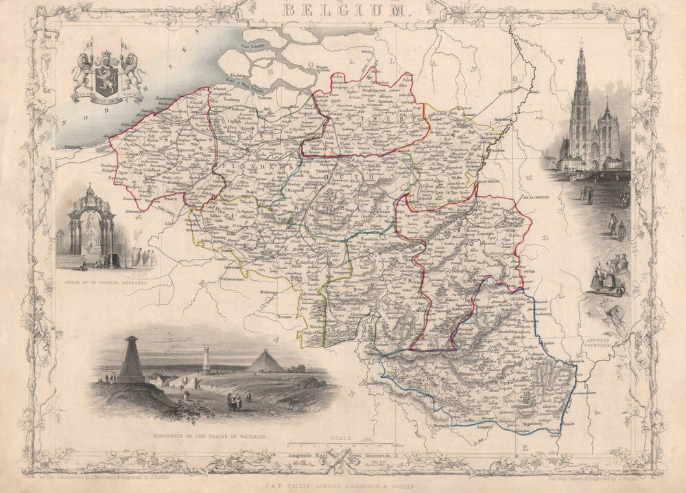 BELGIUM & Luxembourg. Antwerp Waterloo. No fold Trimmed. TALLIS/RAPKIN c1851 map
