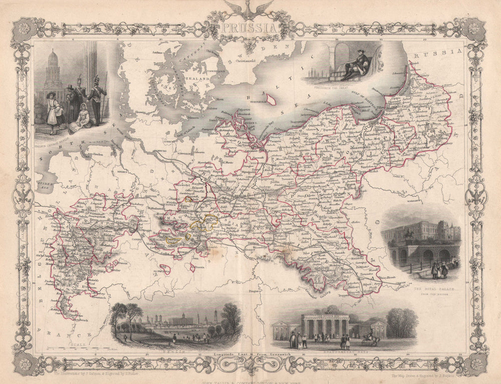 PRUSSIA. Views of Berlin, Brandenburg gate &c.Poland. TALLIS/RAPKIN c1851 map
