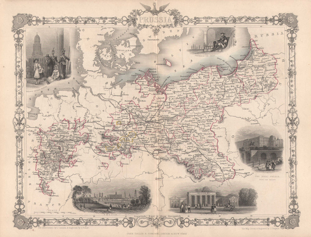 PRUSSIA/POLAND. Views of Berlin & Brandenburg gate.TALLIS/RAPKIN c1851 old map