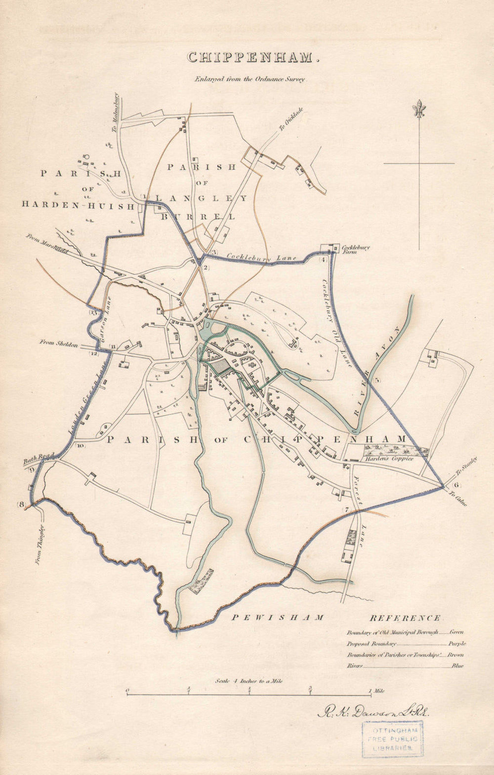 CHIPPENHAM borough/town plan. BOUNDARY REVIEW. Wiltshire. DAWSON 1837 old map