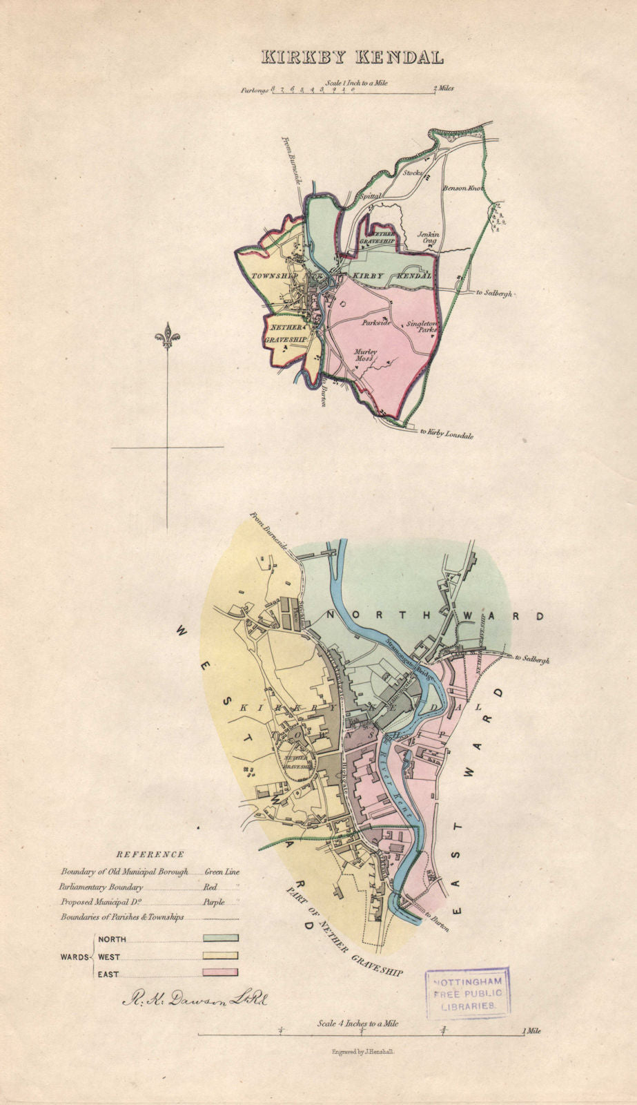 KIRKBY KENDAL borough/town/wards plan. BOUNDARY REVIEW. Cumbria. DAWSON 1837 map