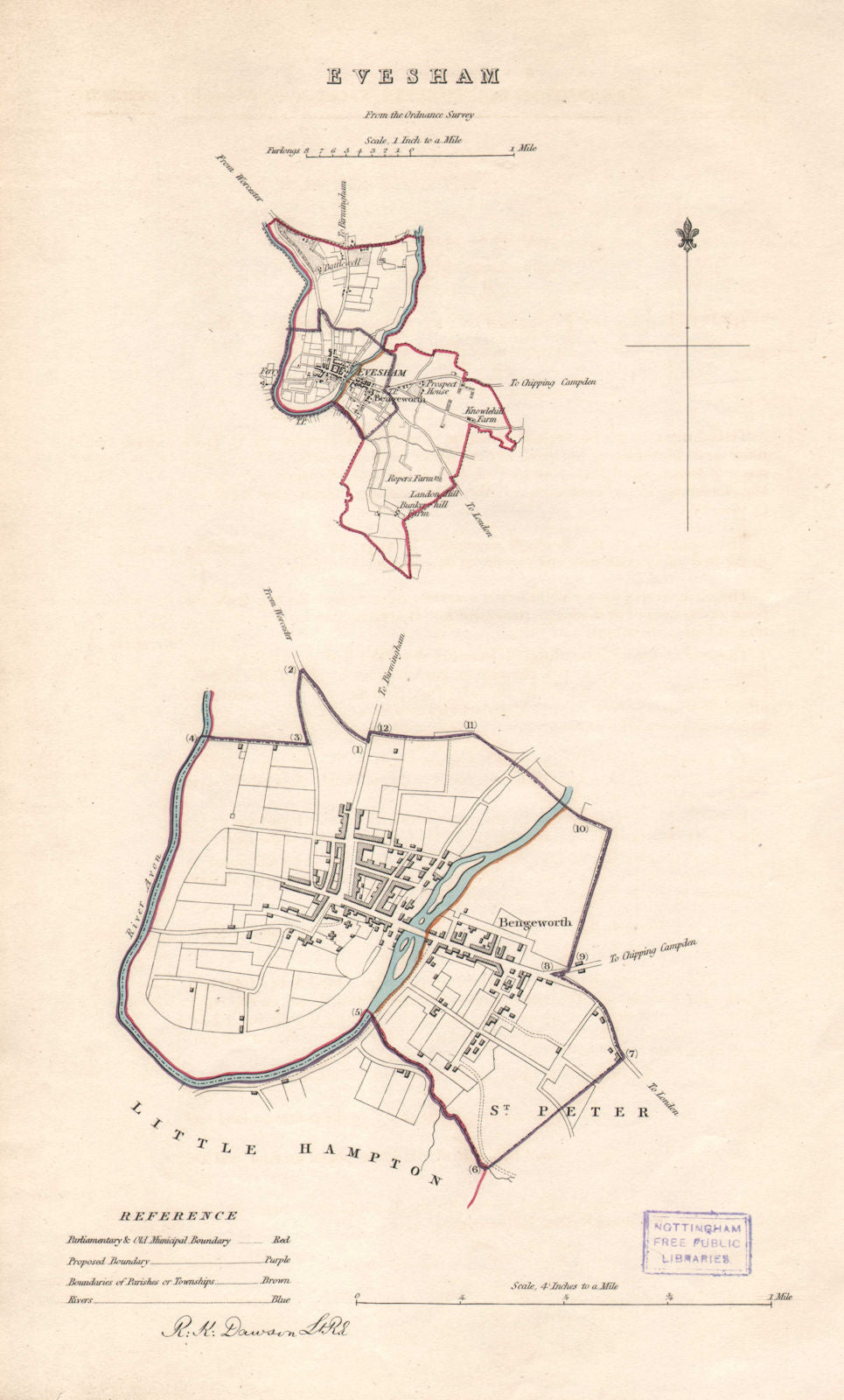 EVESHAM borough/town plan. BOUNDARY REVIEW. Worcestershire. DAWSON 1837 map