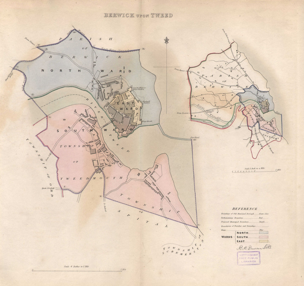 BERWICK UPON TWEED borough/town plan BOUNDARY REVIEW. Northumbs. DAWSON 1837 map