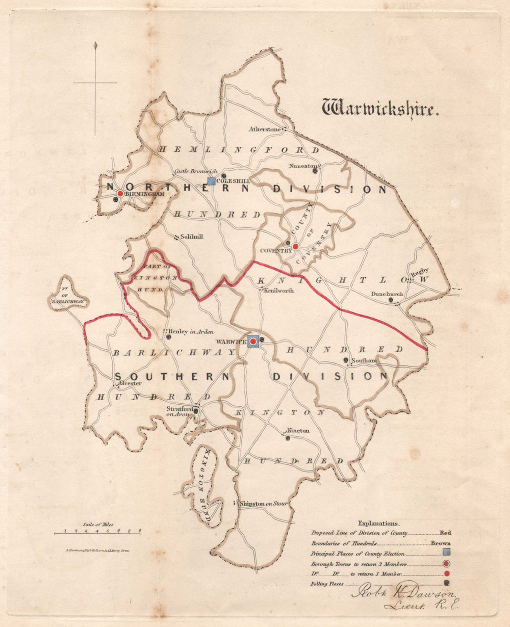 Warwickshire county map. Divisions electoral boroughs. REFORM ACT. DAWSON 1832
