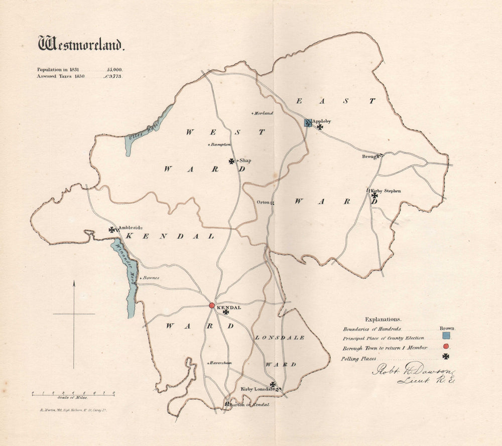 Westmoreland county map. Divisions electoral boroughs. REFORM ACT. DAWSON 1832