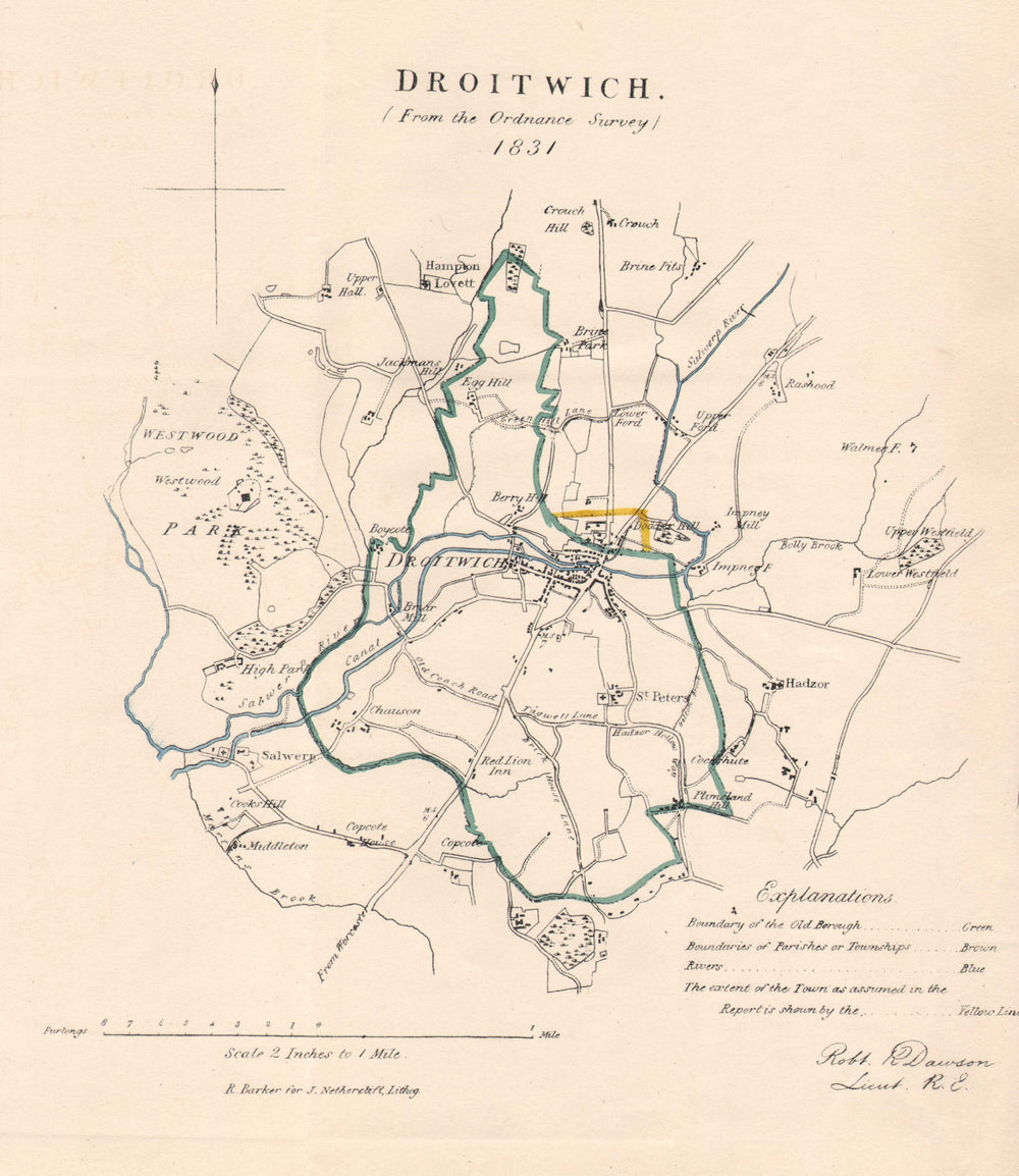 DROITWICH borough/town plan for the REFORM ACT. Worcestershire. DAWSON 1832 map