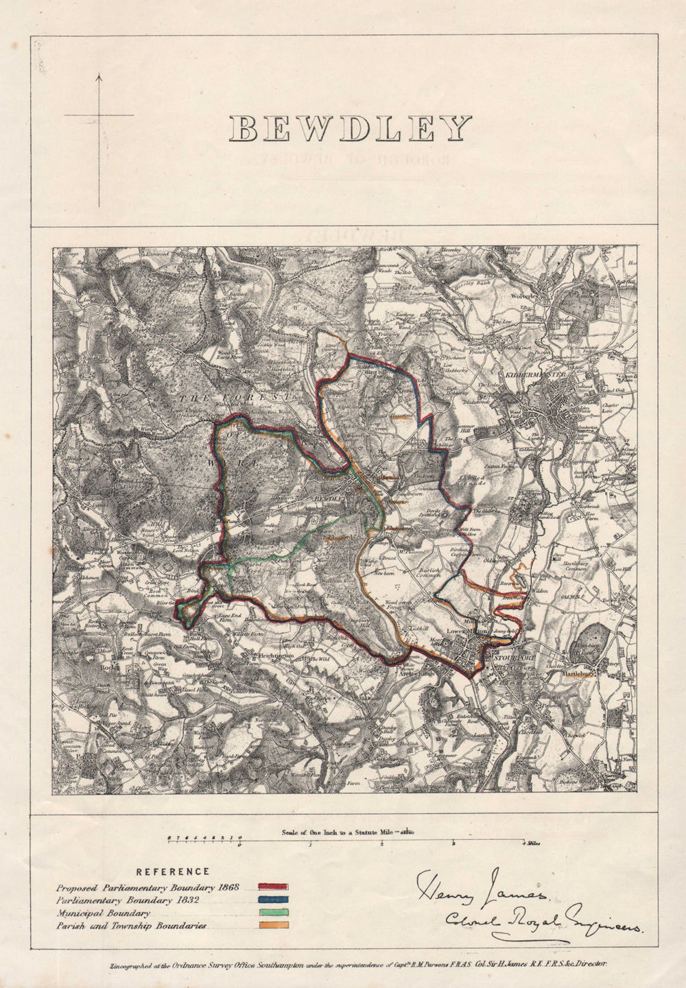 BEWDLEY borough/town plan. BOUNDARY COMMISSION. Worcestershire. JAMES 1868 map