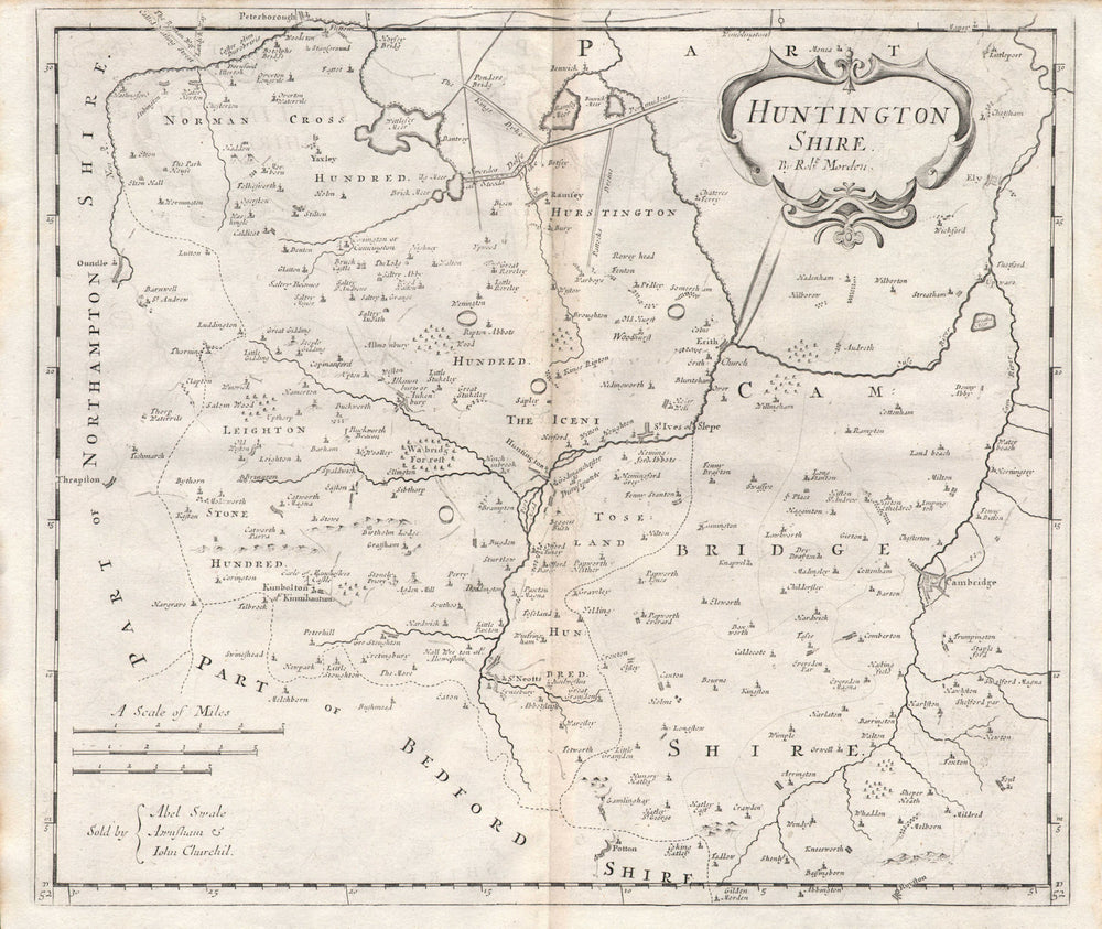 Huntingdonshire.'HUNTINGTON SHIRE' by ROBERT MORDEN.Camden's Britannia 1722 map