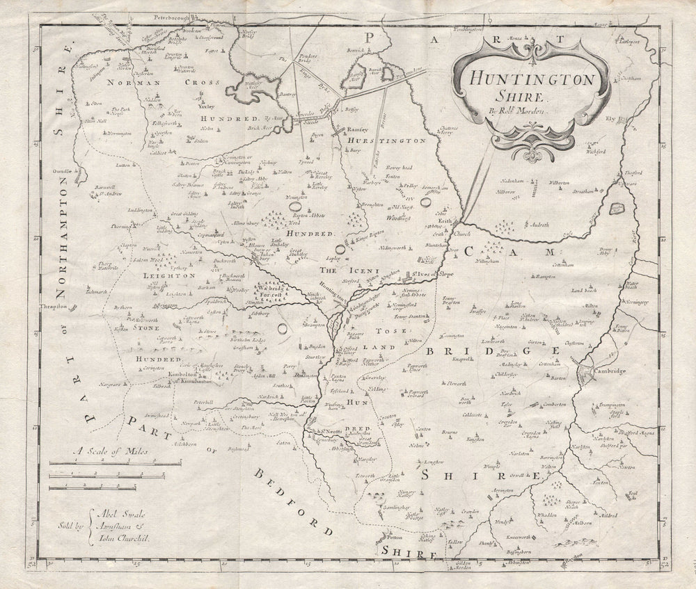 Huntingdonshire & NW Cambridgeshire.'HUNTINGTON SHIRE' by ROBERT MORDEN 1722 map