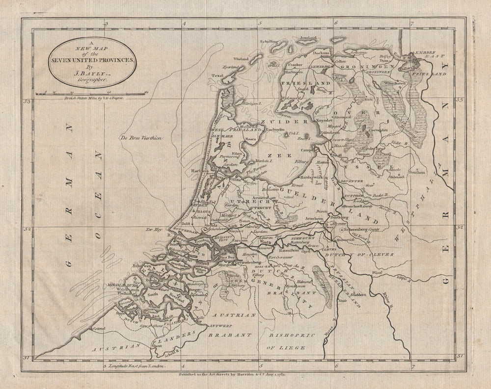 "A new map of the Seven United Provinces". Netherlands. BAYLY 1783 old