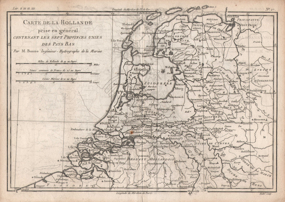 "Hollande prise en général…" 7 United provinces. Netherlands. BONNE c1780 map