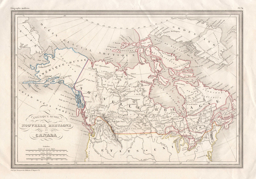 "Amérique Russe, Nouvelle Bretagne & Canada" Russian Alaska. MALTE-BRUN 1843 map