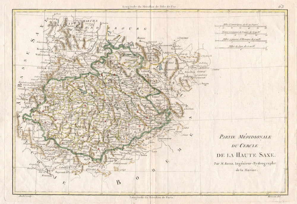 "Partie Méridionale du Cercle de la Haute Saxe". Upper Saxony. BONNE 1787 map